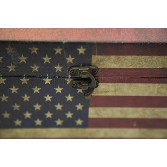 Vintage‎ American Flag Storage Chest Box Patriotic Decor 12"x7"x8" Rustic Metal - Picture 10 of 16
